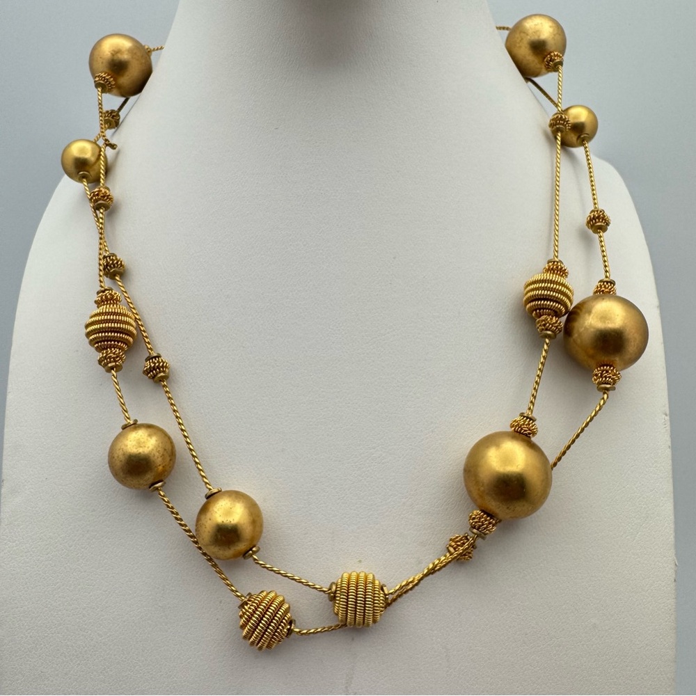Anne Klein Gold Tone Beaded Necklace 35” Long Single Strand